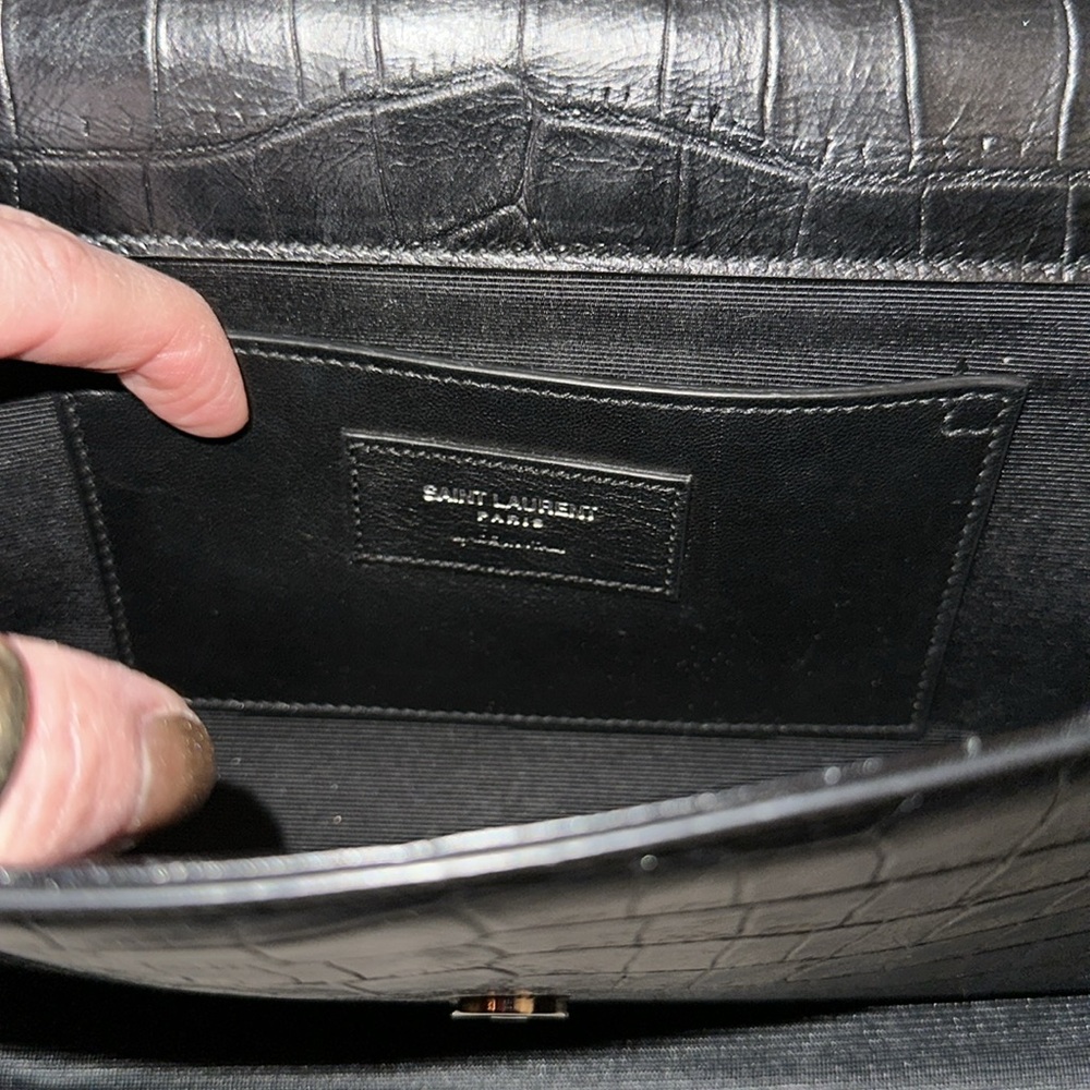 Authentic YSL Yves Saint Laurent Crocodile Embossed Black Leather Clutch Bag - Picture 6 of 10